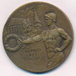 1936. 'Miskolc' kétoldalas, bronz sportérem 'Miskolci hét 1936' gravírozással. Szign.: Szabó S. (40mm) T:2 kis ph.