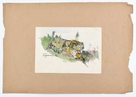 Ócsvár Rezső (1877-1968): Szomolnoki hegyek, 1905. Akvarell, papír, jelzett, 16×22,5 cm. A festő Szomolnokon született 1877-ben! / watercolour on paper, signed. The painter was born in Smolnik!