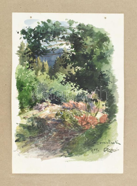 Ócsvár Rezső (1877-1968): Szomolnoki erdőrészlet, 1904. Akvarell, papír, jelzett, 25×17,5 cm. A festő Szomolnokon született 1877-ben! / watercolour on paper, signed. The painter was born in Smolnik!