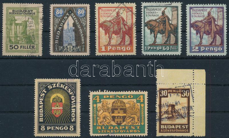 1927-1931 8 db különféle illetékbélyeg, Budapest Székesfőváros