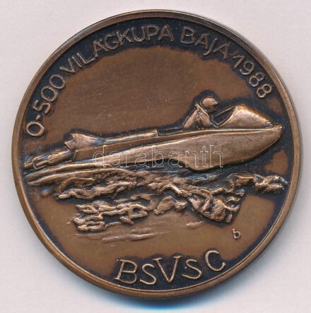Bartos Endre (1930-2006) 1988. '0-500 Világkupa, Baja 1988 - BSVSC (Bajai Spartacus Vízügy Sport Club)' egyoldalas bronz emlékérem (42,5mm) T:2
