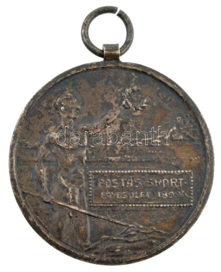 ~1910. 'Postás Sport Egyesület 1899' kétoldalas, jelzett Ag díjérem füllel (15,37g/0.800/33mm) T:1-,2 patina
