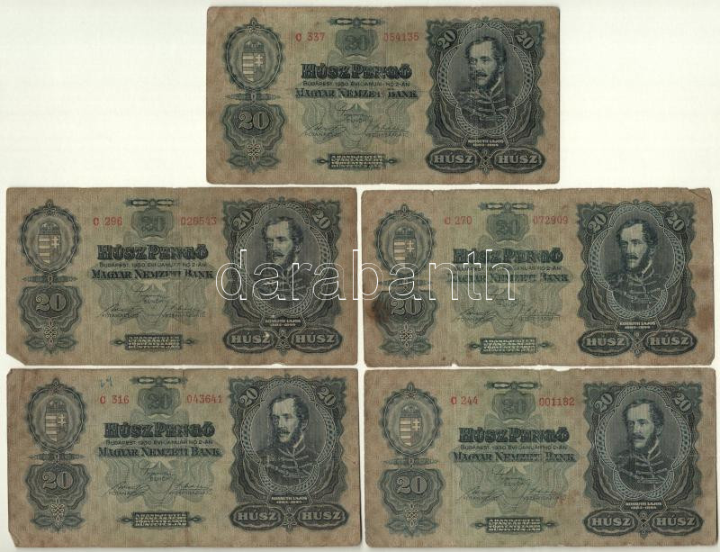 1930. 20P (5x) T:III,III- Hungary 1930. 20 Pengő (5x) C:F,VG Adamo P11