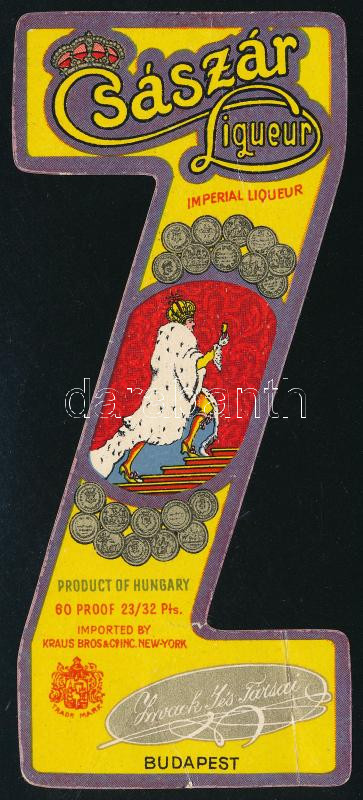 'Zwack J. és Társai, Császár Liqeur' italcímke, gyűrődésnyommal, 13,5x5,5 cm