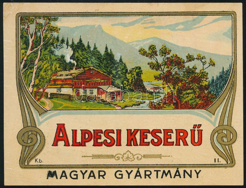 Alpesi Keserű, litografált italcímke, 9x12 cm