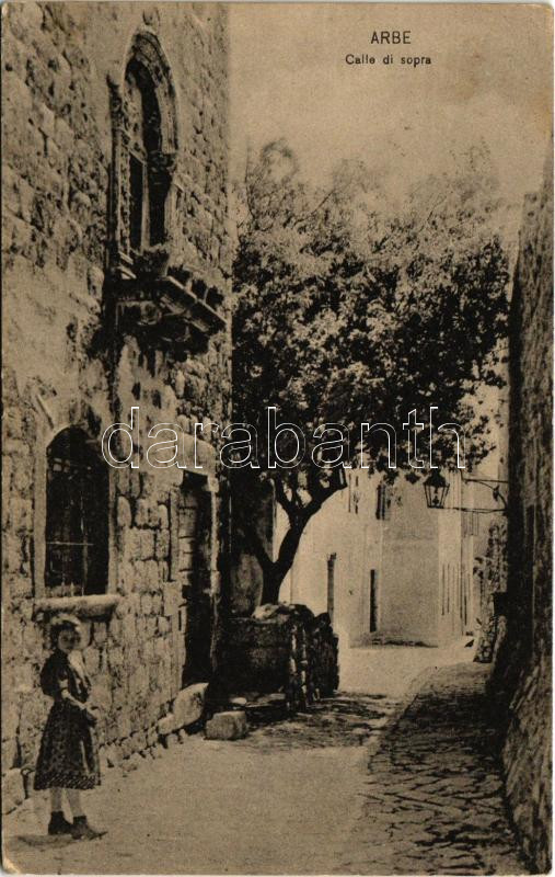 Rab, Arbe; Calle di sopra / old town, street view. Cartoleria G. Predolin (EK)
