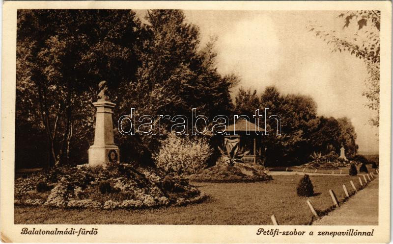 1927 Balatonalmádi, Petőfi szobor a zenepavilonnal (EK)
