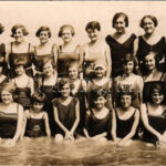 1928 Balatonalmádi, strand, fürdőző hölgyek csoportja. photo (EB)
