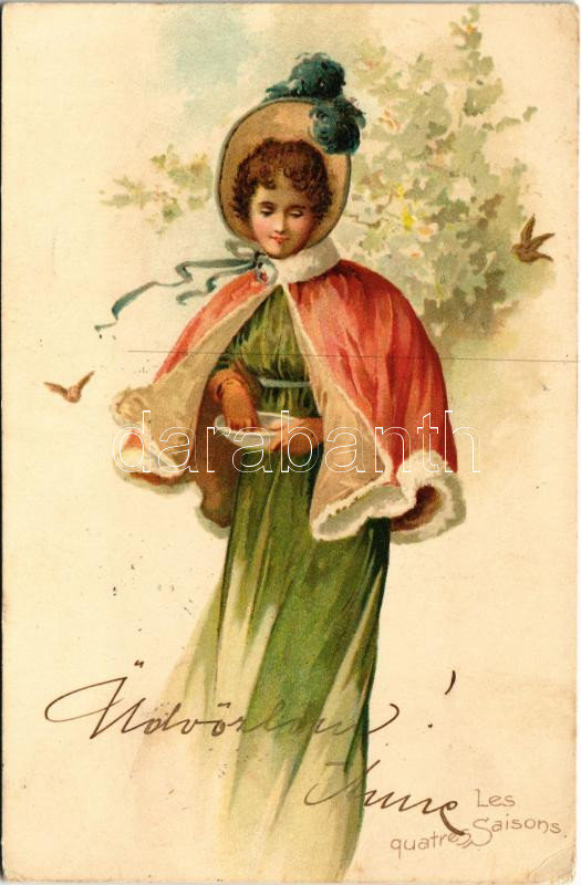 1901 Les quatres Saisons / 'The Four Seasons' Lady art postcard, litho s: V. V. (EB)