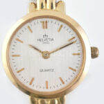Arany (Au/14k) Helvetia női quartz karóra, működik, jelzett, d:24mm bruttó: 22,69g