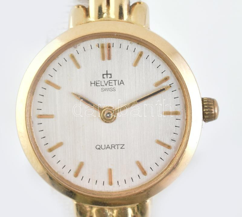 Arany (Au/14k) Helvetia női quartz karóra, működik, jelzett, d:24mm bruttó: 22,69g