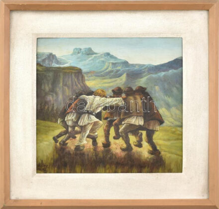 Kling jelzéssel: Moldovai táncoló férfiak. Olaj, rétegelt falemez. Keretben. 27x29 cm