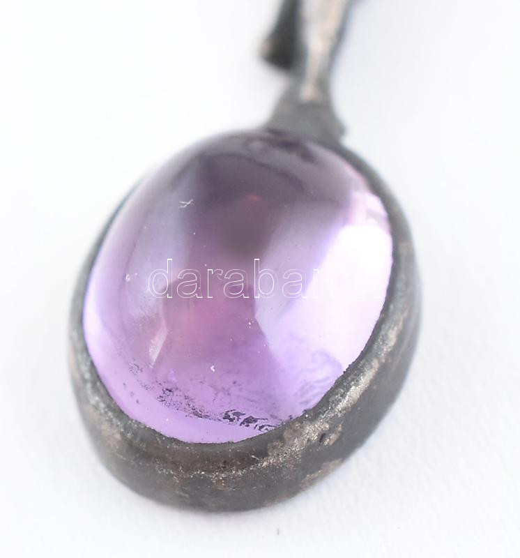 Ezüst (Ag) antik jellegű figurális fülbevaló, ametiszttel és gyönggyel. 6g 5 cm - Image 3