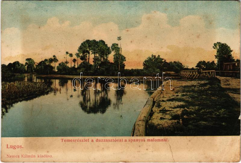 1905 Lugos, Lugoj; Temes részlet a duzzasztóval a spanyol malomnál. Nemes Kálmán kiadása / Timis river with dam, Spanish mill (EB)