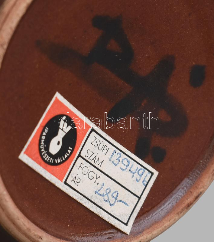 Borsódy Ágnes (1936): Retró kaspó, színes mázakkal festett kerámia, jelzett, hibátlan, m: 15 cm - Image 3