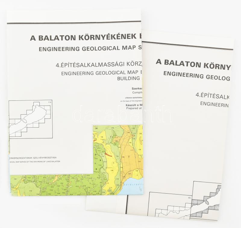 1985 A Balaton környékének építésföldtani térképsorozata - 4. Építésalkalmassági körzetbeosztás (rayon) térkép (2 lap), szerk.: Csernyi Tibor, M. Állami Földtani Intézet, 500 pld., 94x82 cm