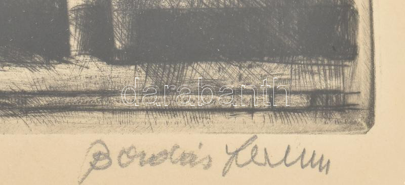 Bordás Ferenc (1911-1982): Mátyás templom, Budai vár. Rézkarc, papír, jelzett, üvegezett fakeretben, 30×28 cm - Image 2