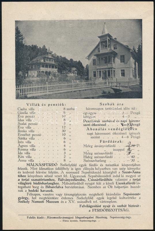 cca 1940-1945 Mánásfürdő, kétoldalas ismertető - Image 2