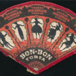cca 1920 Pischinger Oszkár bon-bon torta. legyező formájú illusztrált reklám, karton, kissé sérült, 9x14,5 cm