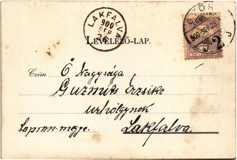 1900 Győr, Pannonhalma, Rába híd, Mária szobor, Püspökvár. Zechmesiter Andor kiadása. Art Nouveau, floral, litho (r) - Image 2