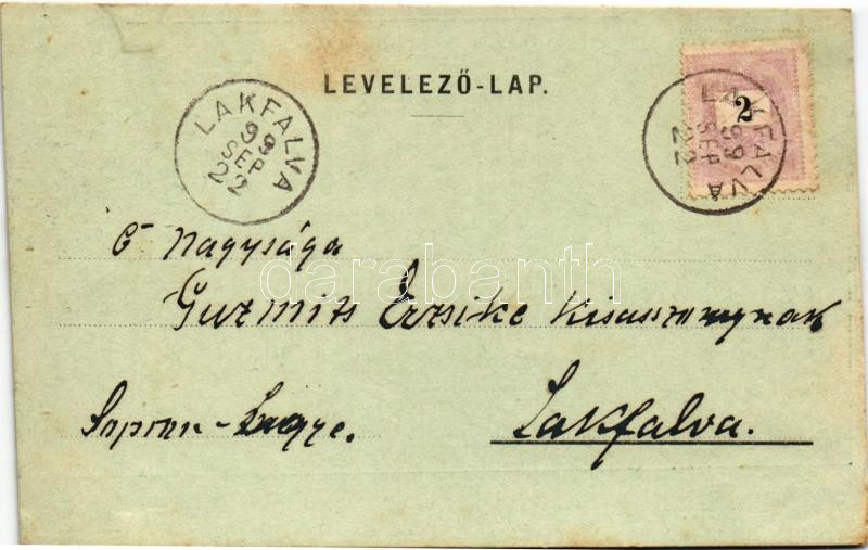 1899 (Vorläufer) Lók, Frauenhaid, Unterfrauenhaid; Kirche / templom / church (ferdén vágva / slant cut) - Image 2