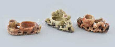3 db zsírkő faragvány, gyertyatartó, keleti mintás 12 cm