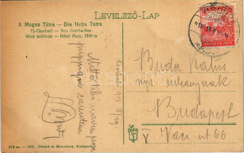 1918 Tátra, Magas-Tátra, Vysoké Tatry; Új-Csorbató, Móry szálloda / Neu Csorba-See, Hotel Mory / hotel (EK) - Image 2