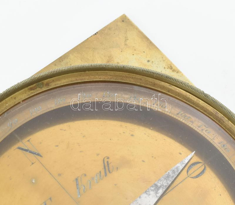 Iránytű XIX. sz. Carl Eduard Kraft, Bécs. Réz, fa, működik, 15x15 cm - Image 4