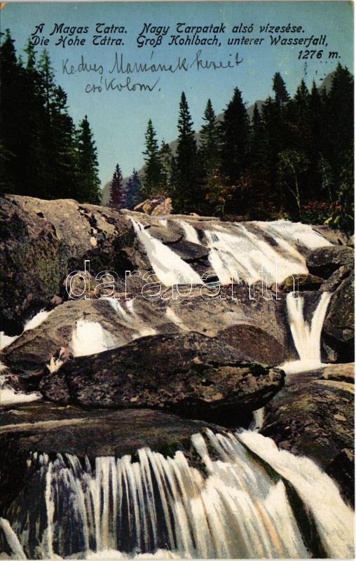 1916 Tátra, Magas-Tátra, Vysoké Tatry; Nagy-Tarpatak alsó vízesése / Groß Kohlbach, unterer Wasserfall / waterfall