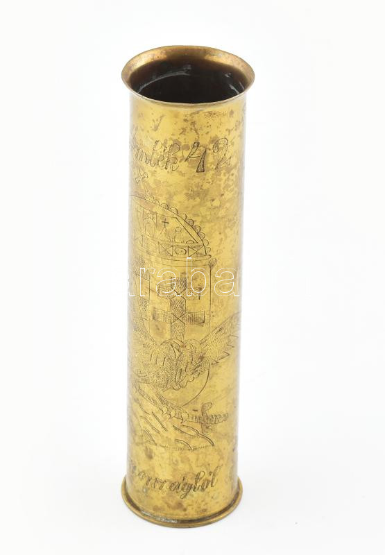 1942 oroszországi front emlék hüvely váza, magyar címerrel 22 cm