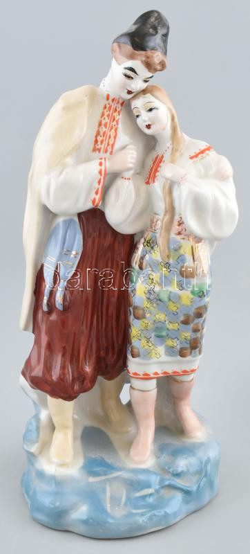 Polona Art Kerámiagyár: Ukrán szerelmespár. Kézzel festett porcelán, jelzett, kopásokkal, m: 28 cm