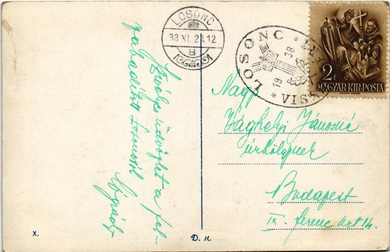 1938 Losonc, Lucenec; mozaiklap, zsinagóga / multi-view postcard with synagogue + '1938 Losonc visszatért' So. Stpl. (EK) - Image 2
