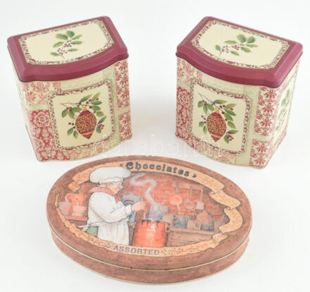 3 db fém doboz, jó állapotban, m: 15 cm, h: 24 cm