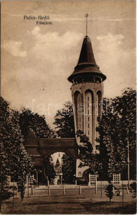 1917 Palicsfürdő, Palic; fürdő bejárata. Heumann Mór kiadása / spa entrance