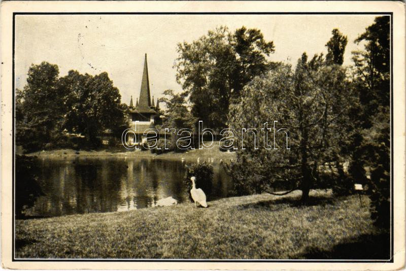 1935 Budapest XIV. Városliget, Az Állatkerti tó partján. A székesfővárosi állatkert kiadása (fa)
