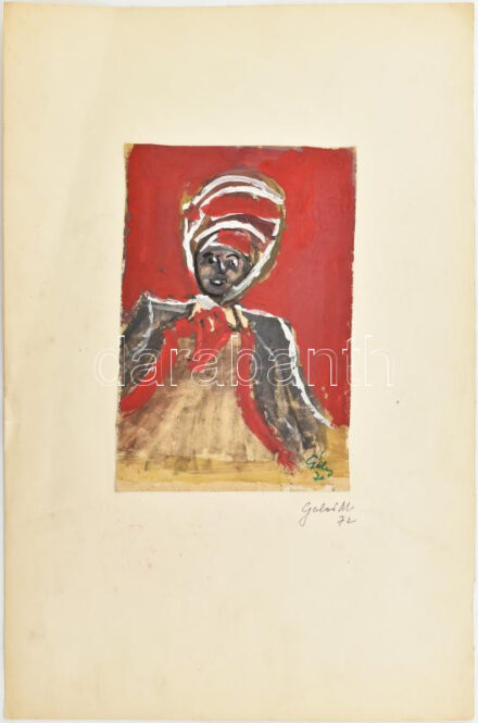 Gábor Marianne (1917-2014): Turbános nőalak. Tempera, papír. Jelzett, kartonra ragasztva, 21x15 cm