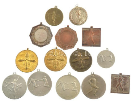 ~1930. 14 darabos sportérem tétel, nagyrészt futó sport valamint 3 darab MOVE érem T:1-,2