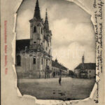 1905 Vác, Szentháromság szobor és piaristák temploma. Mayer Sándor kiadása (Rb)