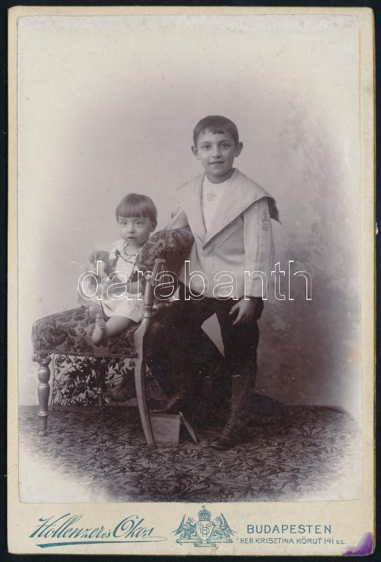 cca 1900 Gyerekek ,Hollenzer és Okos keményhátú kabinetfotó 11x17 cm