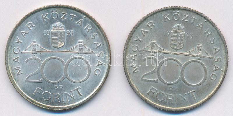1993. 200Ft Ag 'MNB' (2x) T:1-,2 patina Adamo F13 - Image 2