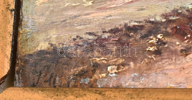 Guzsik Ödön (1902-1954): Folyópart. Olaj, karton. Jelzett, 15x19cm. Sérült keretben. - Image 2