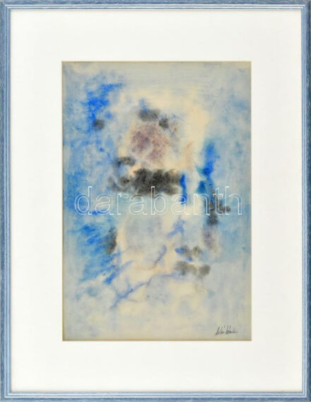 Molnár Sándor (1936-2022): Kompozíció. Akvarell, papír. Jelezve jobbra lent. Üvegezett fakeretben. 39,5×26,5 cm