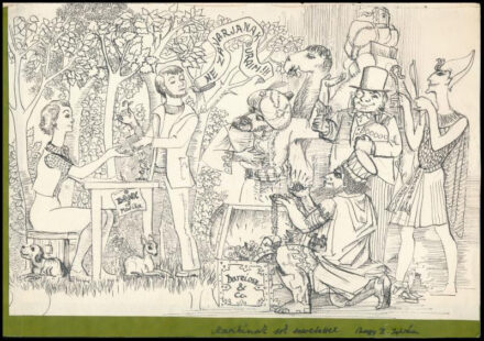 Nagy B. István (1933-2006): 'Ne zavarjanak uraim' (karikatúra). Tus, papír. Jelezve jobbra lent. Papírra kasírozva. Nagy B. István autográf ajándékozási soraival. 19,5x29 cm