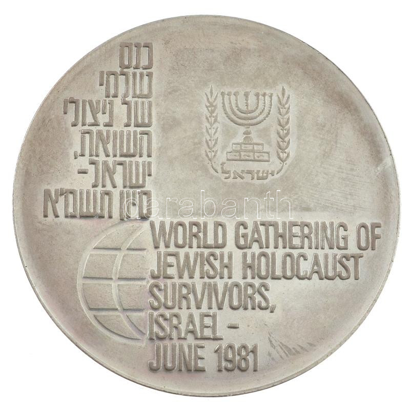 Izrael 1981. 'From Holocaust to Rebirth / World Gathering of Jewish Holocaust Survivors, Israel - June 1981' kétoldalas, peremén jelzett Ag emlékérem, fa dísztokban (26,11g/0.935/38mm) T:1,1- kis patina Israel 1981. 'From Holocaust to Rebirth - Image 2