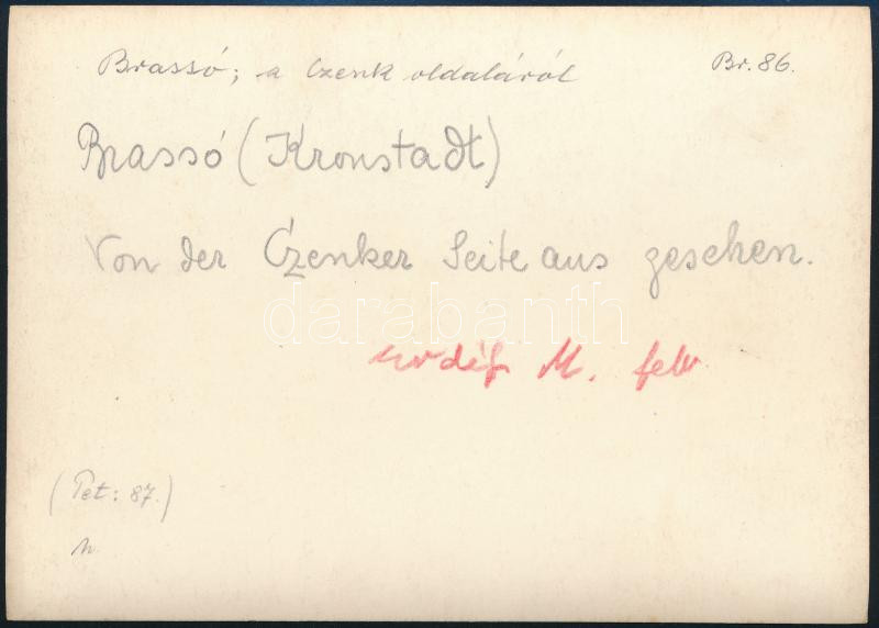 cca 1910 Brassó, a Czenk oldalról, Erdélyi Mór felvétele, hátulján feliratozva, 11,5×16 cm / Brasov, with notes on its back, 11,5×16 cm - Image 2