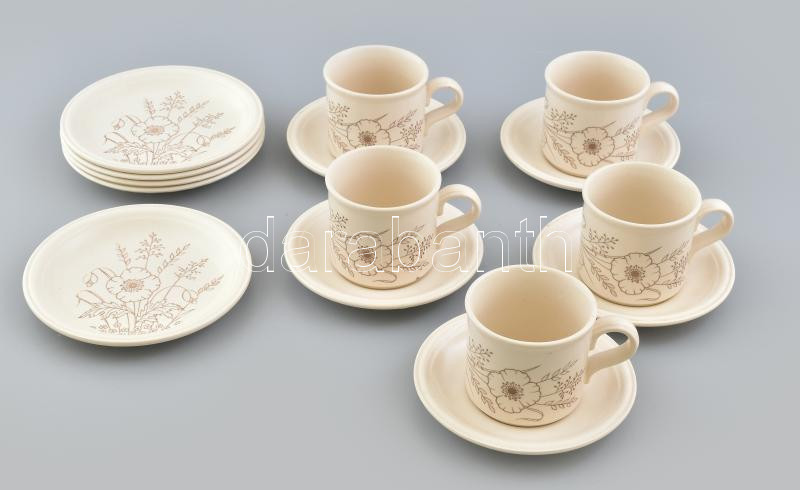 5 személyes angol reggeliző készlet, porcelán, jelzett, hibátlan.