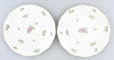 Herendi ETON mintás lapos tányér, 2 db, jelzett, kopott, mázrepedéssel, d: 25 cm