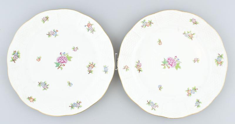 Herendi ETON mintás lapos tányér, 2 db, jelzett, kopott, mázrepedéssel, d: 25 cm