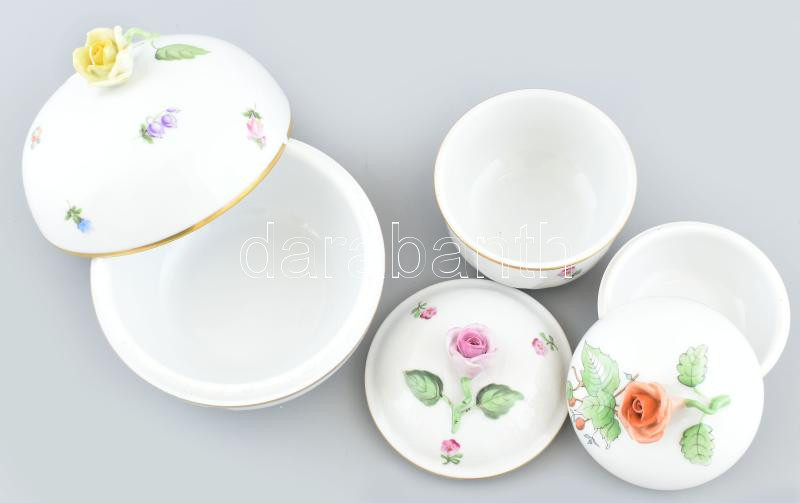 3dh Herendi bonbonier, kézzel festett, apró kopásokkal, kis lepattanással d: 7,5-12cm - Image 2