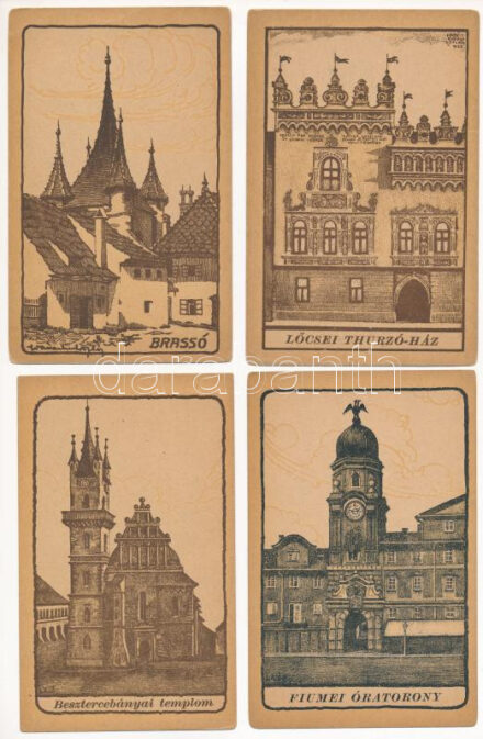 A Magyar Jövő - 4 db régi magyar irredenta képeslap (Lőcse, Brassó, Beszterce, Fiume) / 4 Hungarian irredenta postcards (Levoca, Rijeka, Brasov, Bistrita)